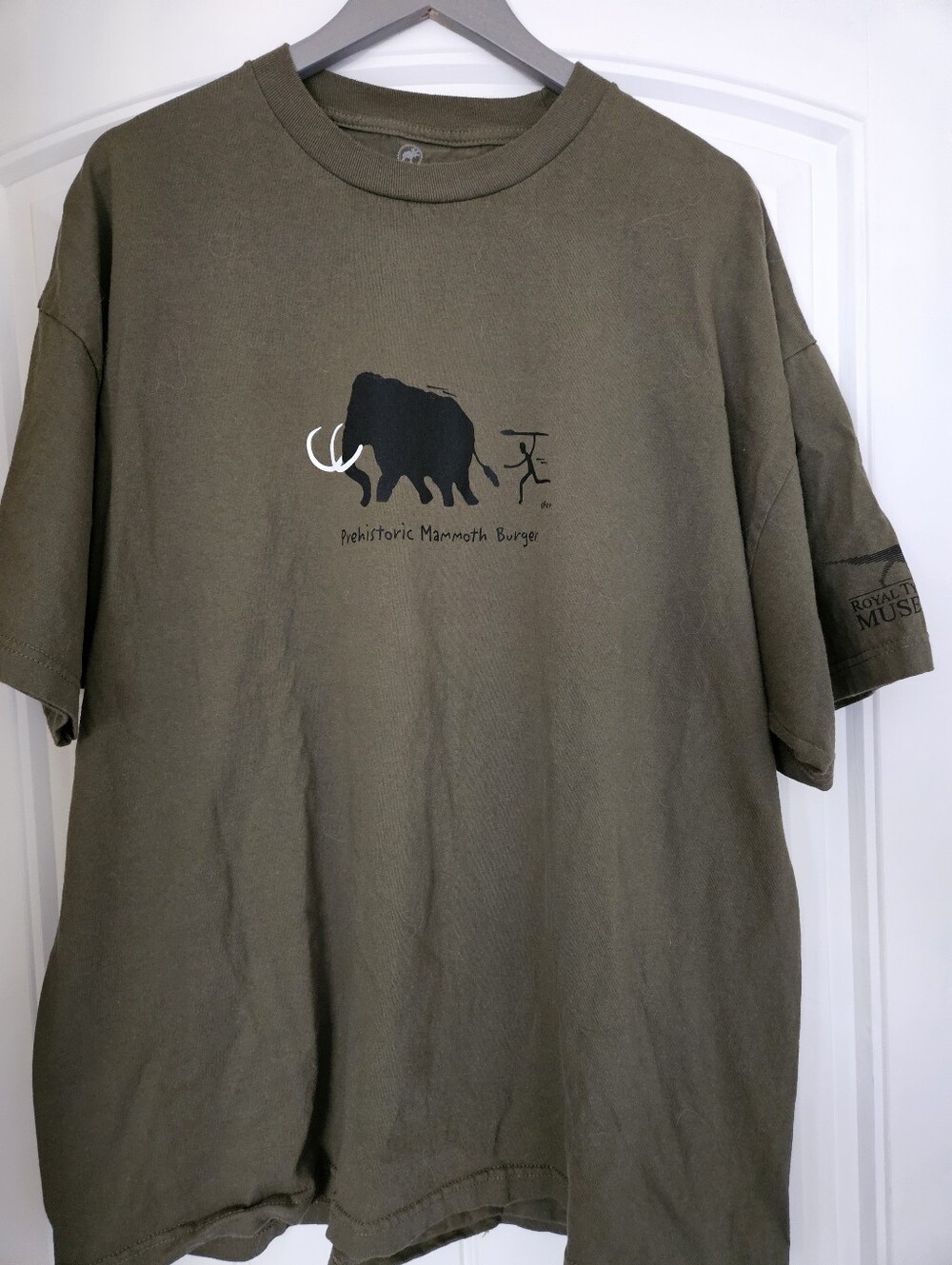 Prehistoric Mammoth Burger Graphic Tee - Olive Green